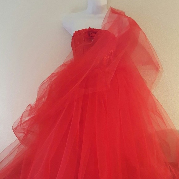 Exotic Indian Red Corset Tulle Wedding Ballgown